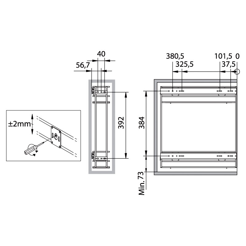 Coulissant porte-torchons et produits détergents de 150 mm