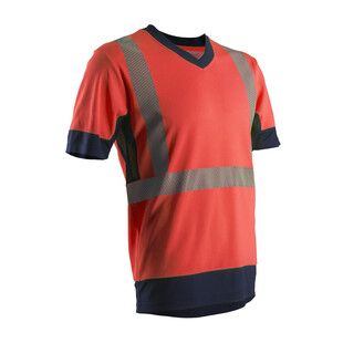 TEE-SHIRT MANCHE COURTE HAUTE VISIBILITE KOMO ROUGE/MARINE